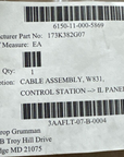Northrop Grumman 173K382G07 Belden Cable Assembly W831 control station