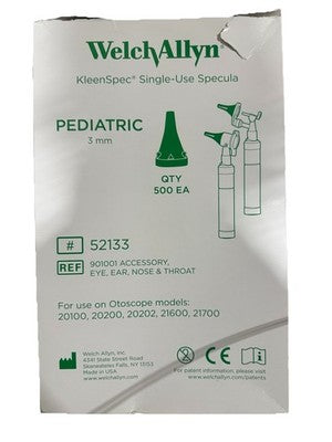 Welch Allyn 52133 KleenSpec 3mm Disposable Specula 500/Box NEW