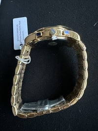 OLEVS Mens Watch Triple Dial, Gold Face, Gold Band, Diamond, Waterproof