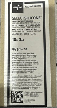 Medline Select Silicone DYND110510 Temperature Sensing 10Fr 3mL Box of 10