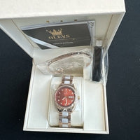 OLEVS Woman's Ceramics Band Zircon Case Day Auto Wrist Watches Red Dial