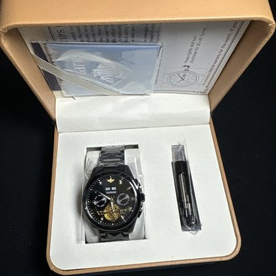 Oupike Men’s Watch Tourbillon Self Winding All Black Band, Black Dial