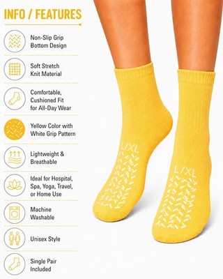 DeRoyal M3045-U Yellow Foot Slippers Tread 2 Sides L-XL-GX 24 Pair Case