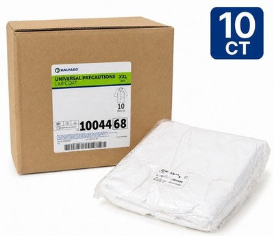Halyard Lab Coat XXL White Disposable REF 1004468 10 Ct Spunbond