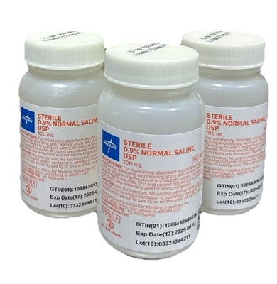 Medline Sterile 0.9% Normal Saline USP 100 mL 48ct RDI30296 Expired 8/12/2025