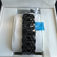 Olevs Mens Luxury Watch Skeleton, Day Date, Black Band, Black Dial