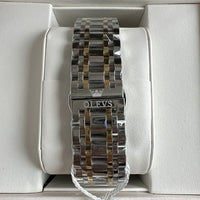 Olevs Mens Luxury Watch Skeleton, Moon Phase, Silver/Gold Band, Champagne Dial