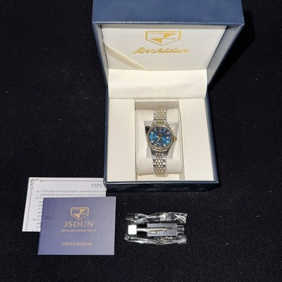 JSDUN Luxury Women’s Watch Stainless Steel And Gold, Diamond, Blue Face