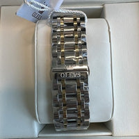 Olevs Mens Luxury Watch Skeleton, Day Date, Silver/Gold Band, Blue Dial