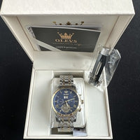 Olevs Men’s Watch Skeleton 5 Hands Gold/Silver Band, Blue Dial