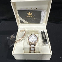 OLEVS Woman's Ceramics Band Zircon Case Day Auto Mechanical Wrist Watches White