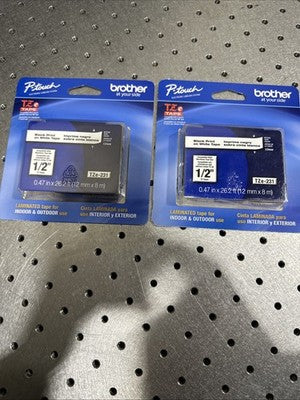 2-Pack Lot GENUINE Brother TZe-231 P-Touch Label Tape 1/2" Black/White TZE231