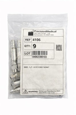 Precision Medical 4106 Oxygen Quick Connect Adapter DISS Fitting Lot of 9