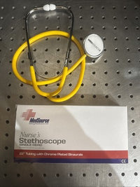 MedSource SINGLE HEAD STETHOSCOPE 22" Yellow Tube, Chrome Head VERY NICE!
