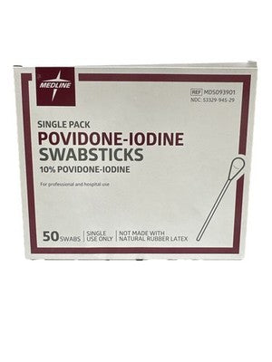 Medline Povidone-Iodine Swabsticks 10% Single Pack 50ct REF MDS093901
