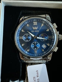 OLEVS Mens Watch Triple Dial, Blue Face, Stainless Steel Band, Diamond