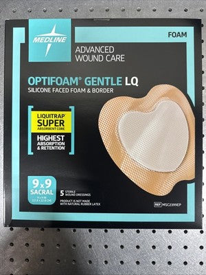 Medline Optifoam Gentle LQ Foam Sacral Dressing 9 X 9in 5/Bx MSC2399EP Exp 2025