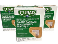 Curad Plastic Bandage Square Patch 1.5in x 1.5in 100 Count Lot of 3 Boxes