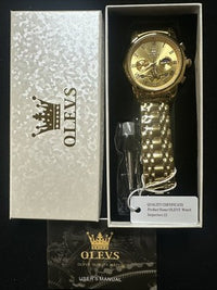 OLEVS Men Watch Mechanical Skeleton, Moon Phase, Gold Face, Gold Band