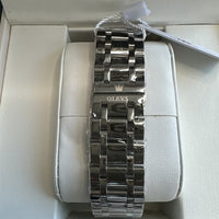 Olevs Men’s Luxury Watch, Day Date, Diamond, Silver Band, White Face