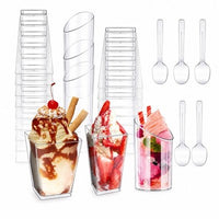 Mini Dessert Cups & Spoons Bulk Lot Clear Plastic Appetizer Shooter Set
