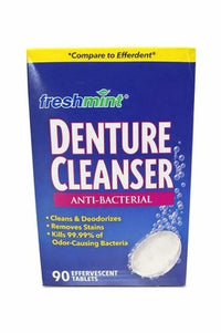 Freshmint Denture Cleanser Anti-Bacterial Effervescent Tablets 90 Count
