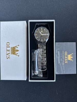 OLEVS Watches Men’s Waterproof Luxury Big Face Mens Watch Black Band/Face