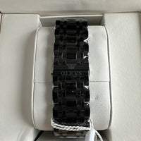 Olevs Mens Luxury Watch Skeleton, Moon Phase, Black Band, Black Dial