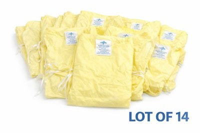 Medline Isolation Gown Level 1 AAMI PB70 Yellow One Size Lot of 14 MDT011207