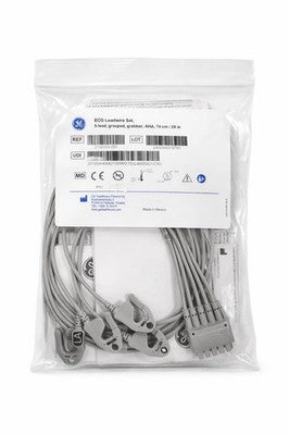 GE Leadwire Set 5-Lead AHA Grabber 74cm 2106389-001 New Sealed