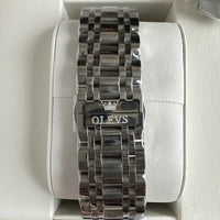 Olevs Mens Luxury Watch Skeleton, Moon Phase, Silver Band, Black Dial