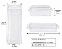 Case of 50 Clear Hinged Clamshell Blister Packaging 25.22 x 4.88 x 2in