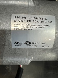 Stryker  3003-016-603 Hospital Bed Motor 1/8 HP 1 Ph 77rpm /  Bed model 3002 s3