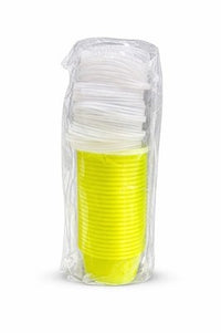 Medichoice Denture Cup 8 oz Fluorescent Green /Yellow w Lids 25 Ct DC5001