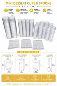 Mini Dessert Cups & Spoons Bulk Lot Clear Plastic Appetizer Shooter Set