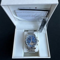 Olevs Mens Luxury Watch Skeleton, Day Date, Silver/Gold Band, Blue Dial
