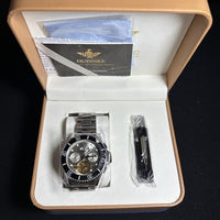 Oupinke Men’s Luxury Watch Silver Band, Silver Dial, Black Bezel