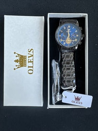 OLEVS Watches Men Waterproof Luxury Big Face Mens Watch Black Band Blue Face