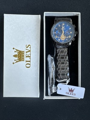 OLEVS Watches Men Waterproof Luxury Big Face Mens Watch Black Band Blue Face