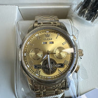 Olevs Mens Luxury Watch Skeleton, Day Date, Gold Band, Gold Dial