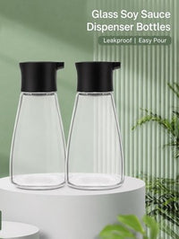 Set of 2 Glass Soy Sauce Dispenser Bottles Leakproof Cruet Oil Vinegar Black