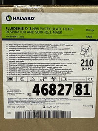 6x35 HALYARD FLUIDSHIELD 3 N95 Particulate Filter Mask Small 4682781 Exp2/2026