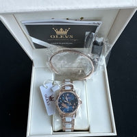 OLEVS Waterproof Luminous Diamond Dial Automatic Watch Women's Blue Dragonfly