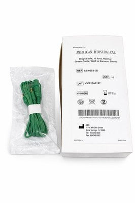 10ct American Bio AB6003 Disposable Bipolar Green Cable 12ft Wolf to Banana NEW