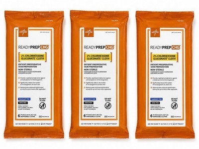 Lot of 3 Medline ReadyPrep CHG 2% Cloths MSC099CHG Exp 2027 6 Wipes Per Pack