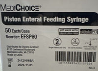 MediChoice Piston Enteral Feeding Syringe EFSP60 Sterile EO Case of 50, 60cc