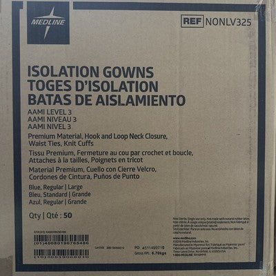 Medline Isolation Gown Box Of 50 Size Large Ref NONLV325