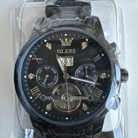 Olevs Men’s Watch Skeleton 5 Hands Black Band, Black Dial