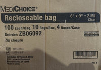 MediChoice Resealable Bags 6 x 9 Clear 2 Mil Case of 4000 ZB06092