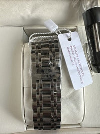 Olevs Men’s Watch Skeleton 5 Hands Silver Band, Blue Dial, Gold Bezel